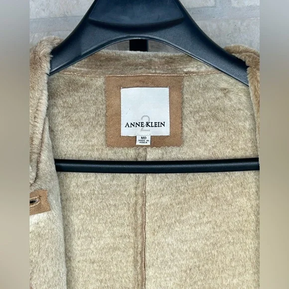 Anne Klein Penny Lane Hooded Walker Faux Suede Coatwith Hood Size Medium